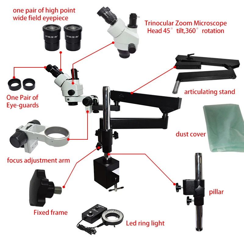 유연한 가동식 관절형 암 대형 이동 붐 스탠드 삼안 입 - Articulating Arm Boom Stand Microscope 리뷰 및 가격